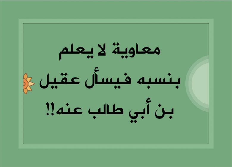 معاوية لا يعلم بنسبه فيسأل عقيل بن أبي طالب عنه!!